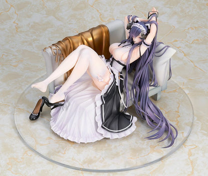 Azur Lane August von Parseval (The Conquered Unhulde Ver.) 1/7 Scale Figure in maid-inspired outfit, seated on sofa with long flowing hair.