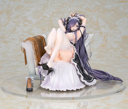 Azur Lane August von Parseval (The Conquered Unhulde Ver.) 1/7 Scale Figure in maid-inspired outfit, seated on sofa with long flowing hair.