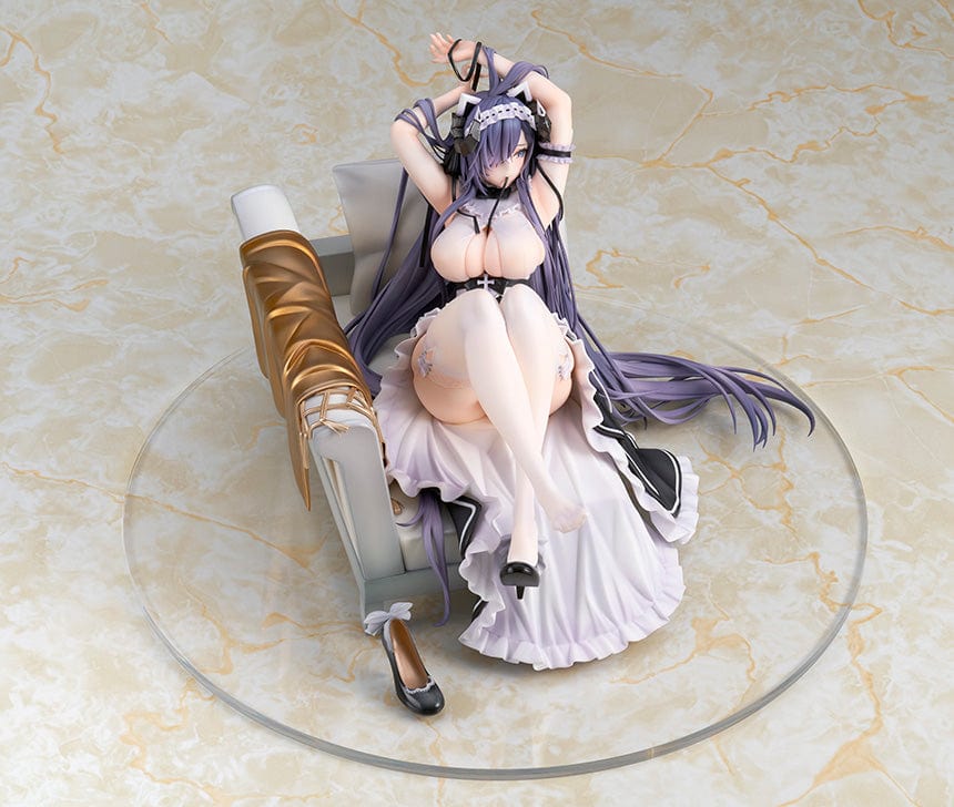 Azur Lane August von Parseval (The Conquered Unhulde Ver.) 1/7 Scale Figure in maid-inspired outfit, seated on sofa with long flowing hair.