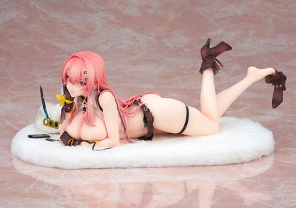 Azur Lane Bremerton (Hugging Pillow Ver.) 1/7 Scale Figure lying on a plush surface, with vibrant pink hair, black outfit, and detailed accessories.