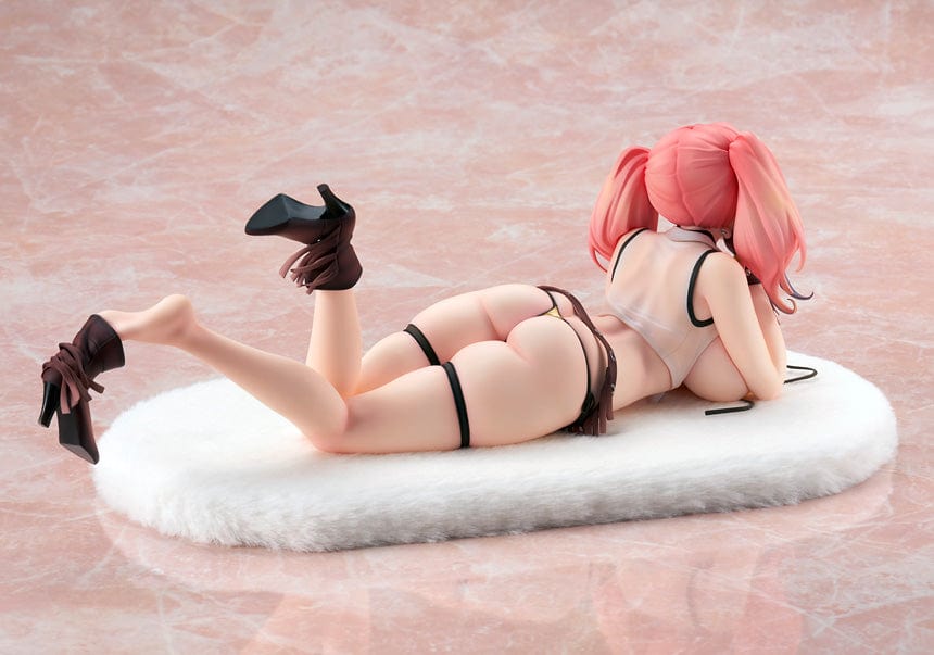 Azur Lane Bremerton (Hugging Pillow Ver.) 1/7 Scale Figure lying on a plush surface, with vibrant pink hair, black outfit, and detailed accessories.