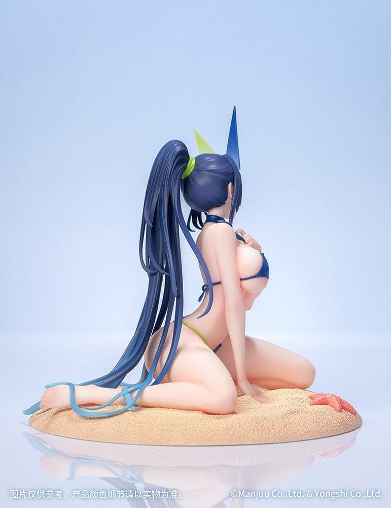 Azur Lane Gift+ New Jersey (Midsummer Leisure Ver.) 1/8 Scale Figure in blue bikini, kneeling on a sandy beach base with starfish.