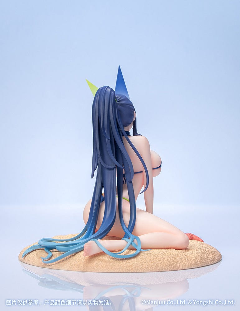 Azur Lane Gift+ New Jersey (Midsummer Leisure Ver.) 1/8 Scale Figure in blue bikini, kneeling on a sandy beach base with starfish.