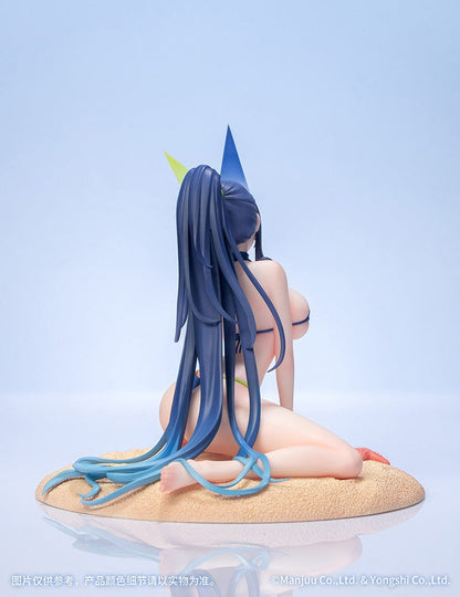 Azur Lane Gift+ New Jersey (Midsummer Leisure Ver.) 1/8 Scale Figure in blue bikini, kneeling on a sandy beach base with starfish.