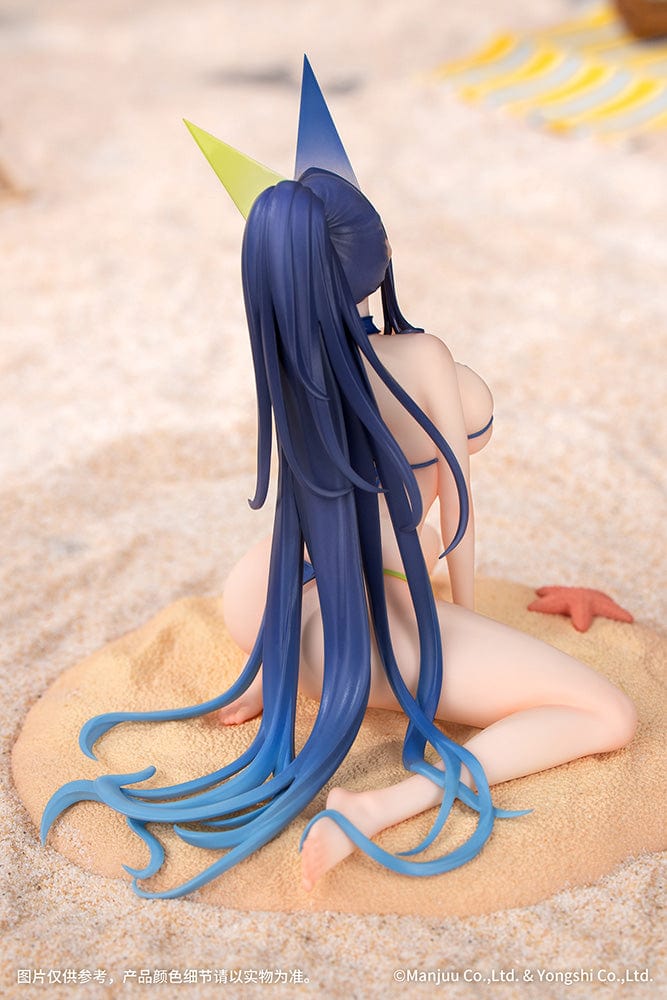 Azur Lane Gift+ New Jersey (Midsummer Leisure Ver.) 1/8 Scale Figure in blue bikini, kneeling on a sandy beach base with starfish.