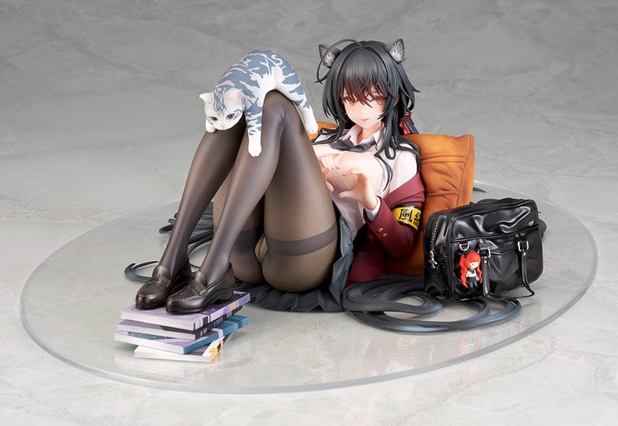 Azur Lane Taiho (Sweet Time After School Ver.) 1/7 Scale Figure lounging with a book, cat on legs, and detailed school uniform