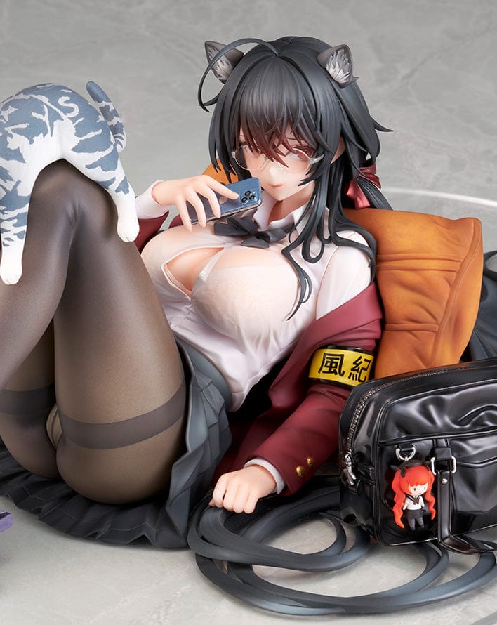 Azur Lane Taiho (Sweet Time After School Ver.) 1/7 Scale Figure lounging with a book, cat on legs, and detailed school uniform