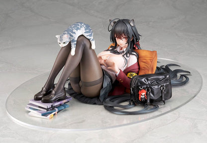 Azur Lane Taiho (Sweet Time After School Ver.) 1/7 Scale Figure lounging with a book, cat on legs, and detailed school uniform