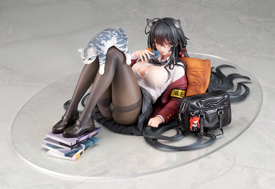 Azur Lane Taiho (Sweet Time After School Ver.) 1/7 Scale Figure lounging with a book, cat on legs, and detailed school uniform