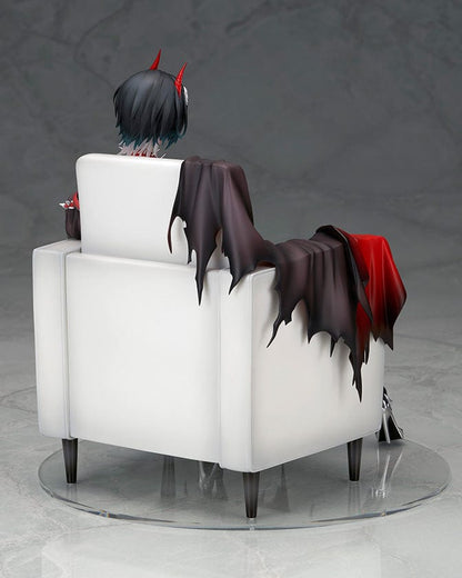 Azur Lane Ulrich von Hutten 1/7 scale figure seated on a regal chair, dressed in a black and red outfit with thigh-high boots and horns.