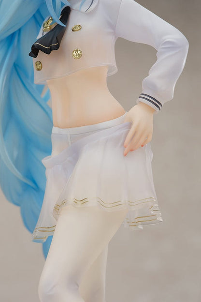 Azur Lane Janus (Fear of Changing... Clothes Ver.) 1/7 Scale Figure, featuring Janus in a semi-transparent sailor outfit with a mirror, school bag, and plush toy.