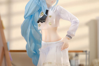 Azur Lane Janus (Fear of Changing... Clothes Ver.) 1/7 Scale Figure, featuring Janus in a semi-transparent sailor outfit with a mirror, school bag, and plush toy.