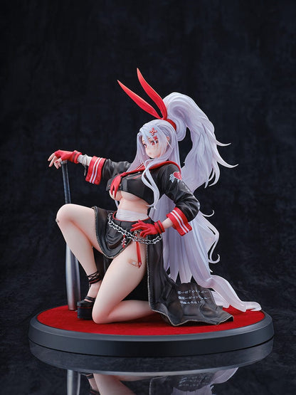 Azur Lane Prinz Eugen Ura no Urabancho? 1/6 Scale Figure, featuring bold black and red outfit, dynamic pose, and silver flowing hair with red bunny ears.