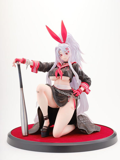 Azur Lane Prinz Eugen Ura no Urabancho? 1/6 Scale Figure, featuring bold black and red outfit, dynamic pose, and silver flowing hair with red bunny ears.