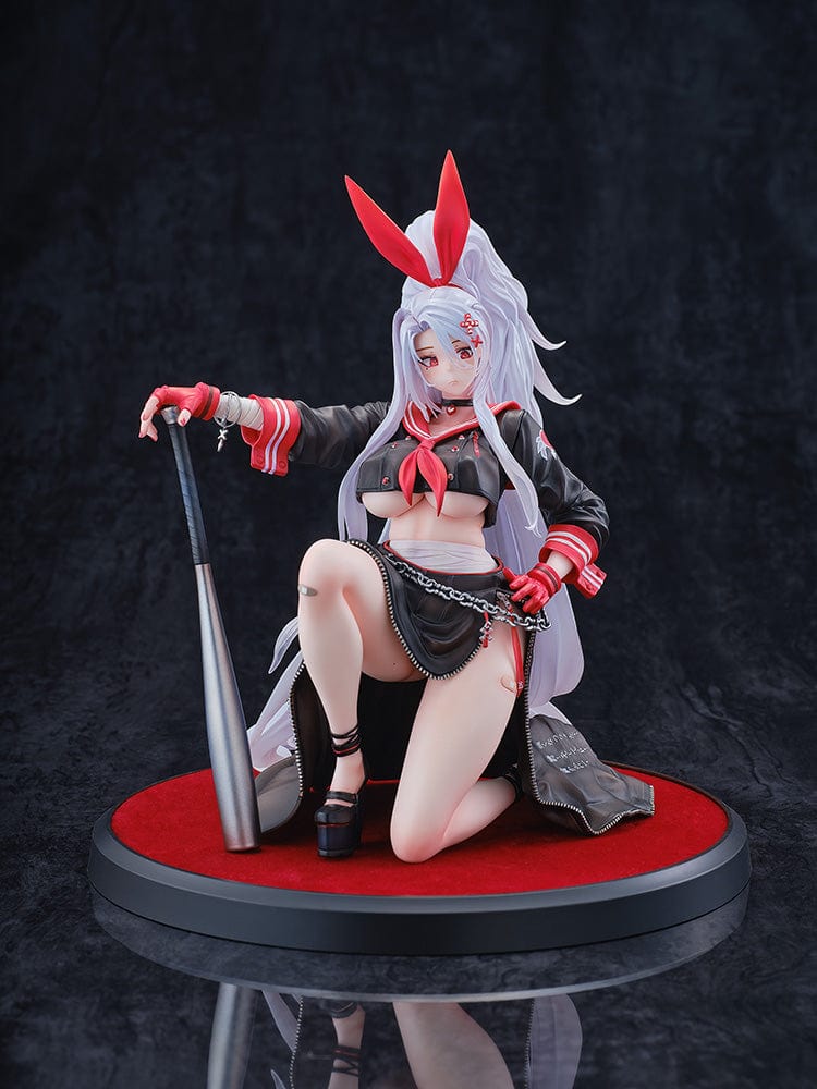 Azur Lane Prinz Eugen Ura no Urabancho? 1/6 Scale Figure, featuring bold black and red outfit, dynamic pose, and silver flowing hair with red bunny ears.