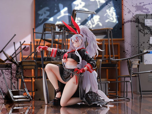 Azur Lane Prinz Eugen Ura no Urabancho? 1/6 Scale Figure, featuring bold black and red outfit, dynamic pose, and silver flowing hair with red bunny ears.