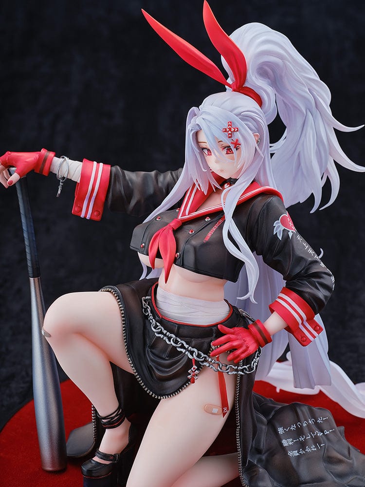 Azur Lane Prinz Eugen Ura no Urabancho? 1/6 Scale Figure, featuring bold black and red outfit, dynamic pose, and silver flowing hair with red bunny ears.