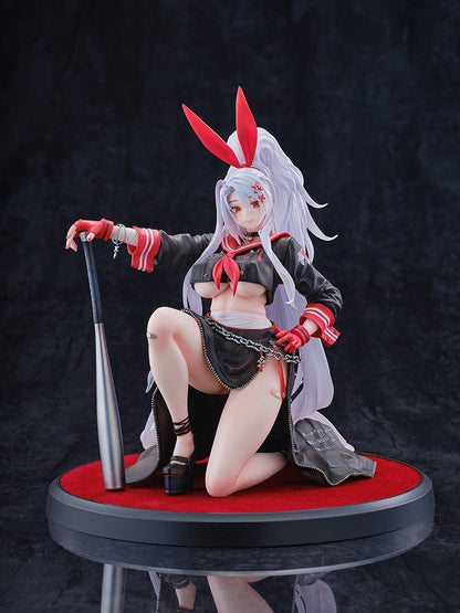 Azur Lane Prinz Eugen Ura no Urabancho? 1/6 Scale Figure, featuring bold black and red outfit, dynamic pose, and silver flowing hair with red bunny ears.