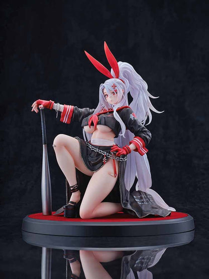 Azur Lane Prinz Eugen Ura no Urabancho? 1/6 Scale Figure, featuring bold black and red outfit, dynamic pose, and silver flowing hair with red bunny ears.