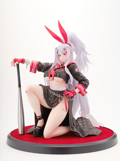 Azur Lane Prinz Eugen Ura no Urabancho? 1/6 Scale Figure, featuring bold black and red outfit, dynamic pose, and silver flowing hair with red bunny ears.