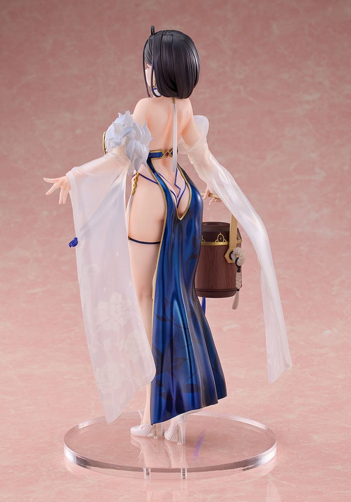 Azur Lane Ting An (Lightweight Ver.) 1/7 Scale Figure in blue and white outfit holding a wooden pail, with translucent sleeves and floral patterns.