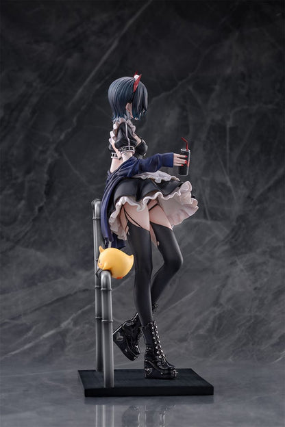 Azur Lane Ulrich von Hutten (Mädchen Trümmer Ver.) 1/6 Scale Figure featuring a gothic-inspired maid outfit, red devil horns, and black boots with heart details, standing on an urban-styled base.