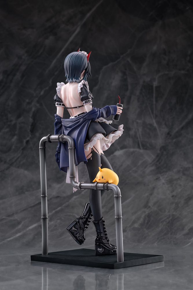 Azur Lane Ulrich von Hutten (Mädchen Trümmer Ver.) 1/6 Scale Figure featuring a gothic-inspired maid outfit, red devil horns, and black boots with heart details, standing on an urban-styled base.