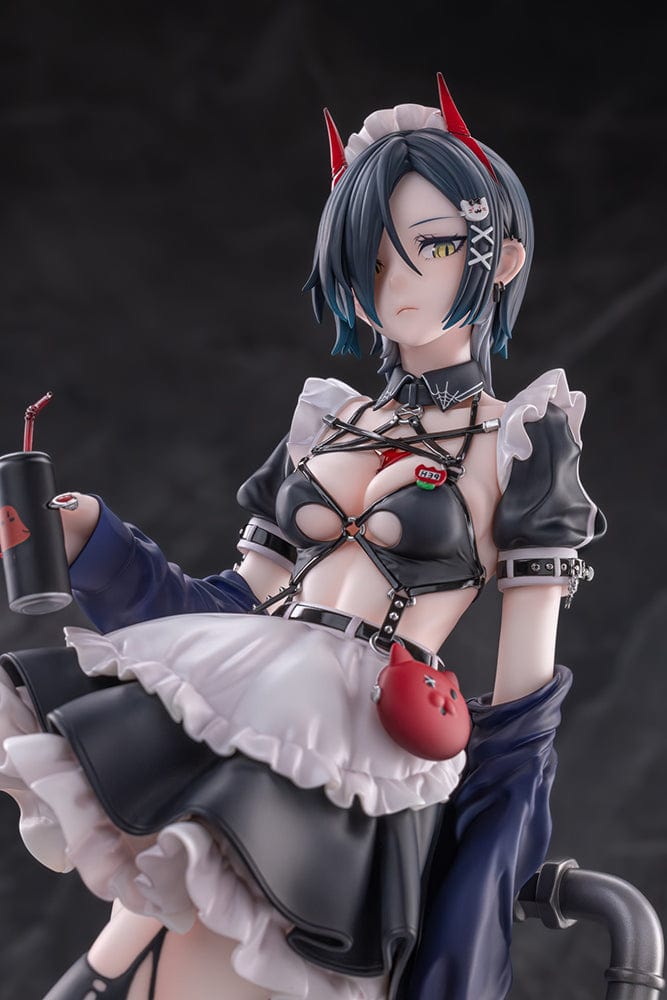 Azur Lane Ulrich von Hutten (Mädchen Trümmer Ver.) 1/6 Scale Figure featuring a gothic-inspired maid outfit, red devil horns, and black boots with heart details, standing on an urban-styled base.