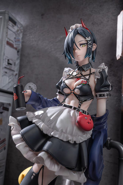 Azur Lane Ulrich von Hutten (Mädchen Trümmer Ver.) 1/6 Scale Figure featuring a gothic-inspired maid outfit, red devil horns, and black boots with heart details, standing on an urban-styled base.