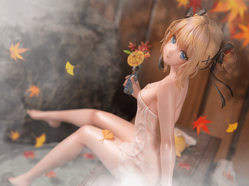 Azur Lane x DEAD OR ALIVE Xtreme Venus Vacation Marie Rose Steamy Venus Ver. (DX Edition) 1/6 Scale Figure featuring a serene hot spring setting with autumn-themed details.