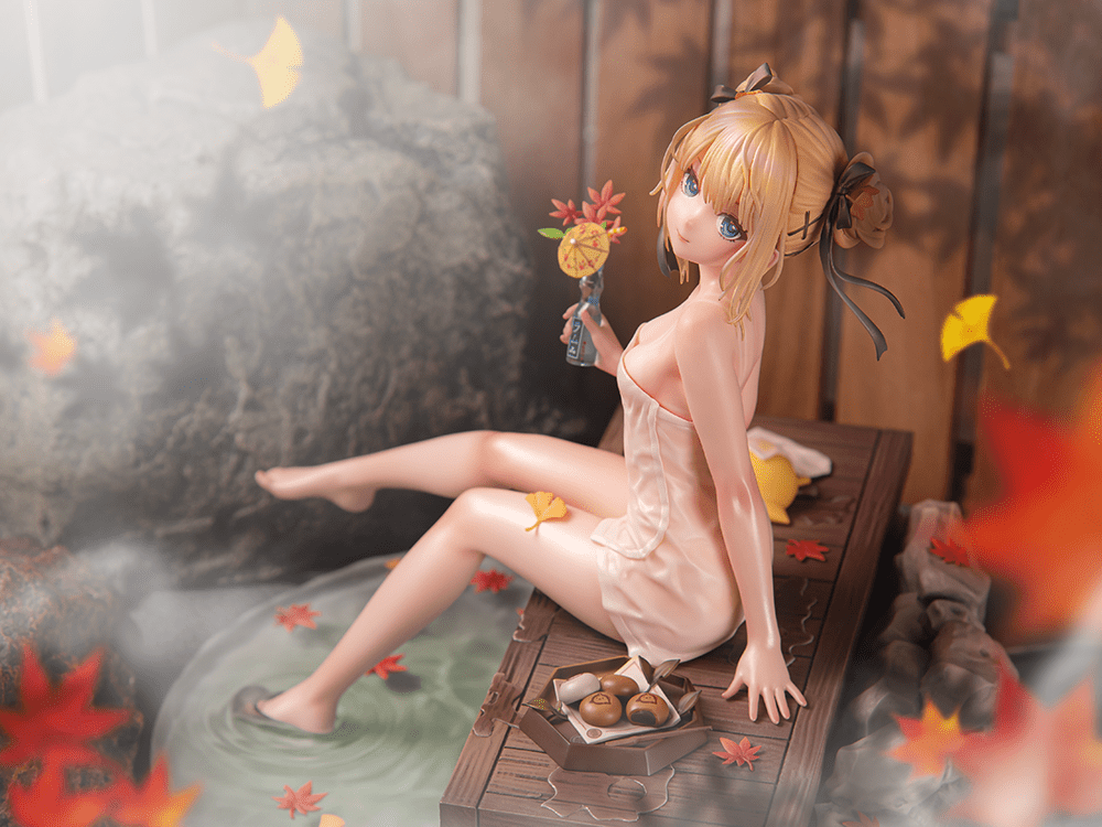 Azur Lane x DEAD OR ALIVE Xtreme Venus Vacation Marie Rose Steamy Venus Ver. (DX Edition) 1/6 Scale Figure featuring a serene hot spring setting with autumn-themed details.