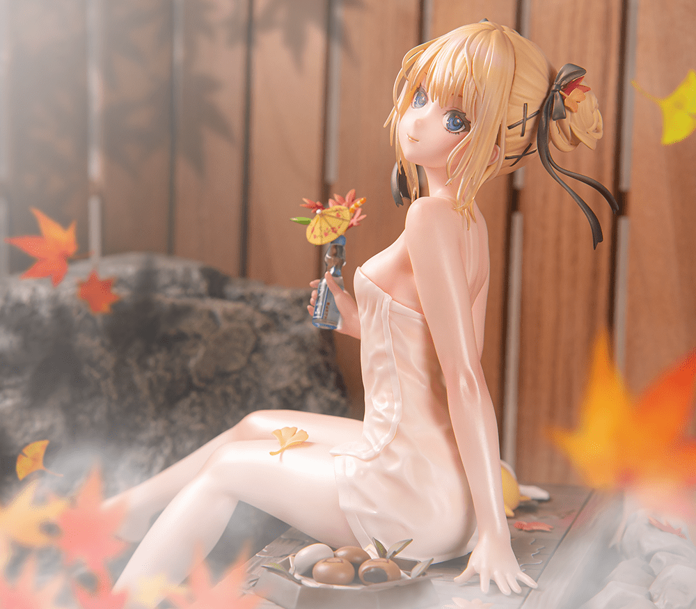 Azur Lane x DEAD OR ALIVE Xtreme Venus Vacation Marie Rose Steamy Venus Ver. (DX Edition) 1/6 Scale Figure featuring a serene hot spring setting with autumn-themed details.