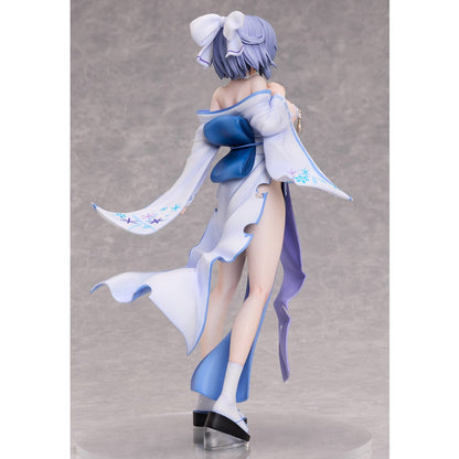 Azur Lane x Shinobi Master Senran Kagura: New Link Yumi 1/7 Scale Figure wearing a detailed kimono with blue and white accents, standing in a dynamic pose.