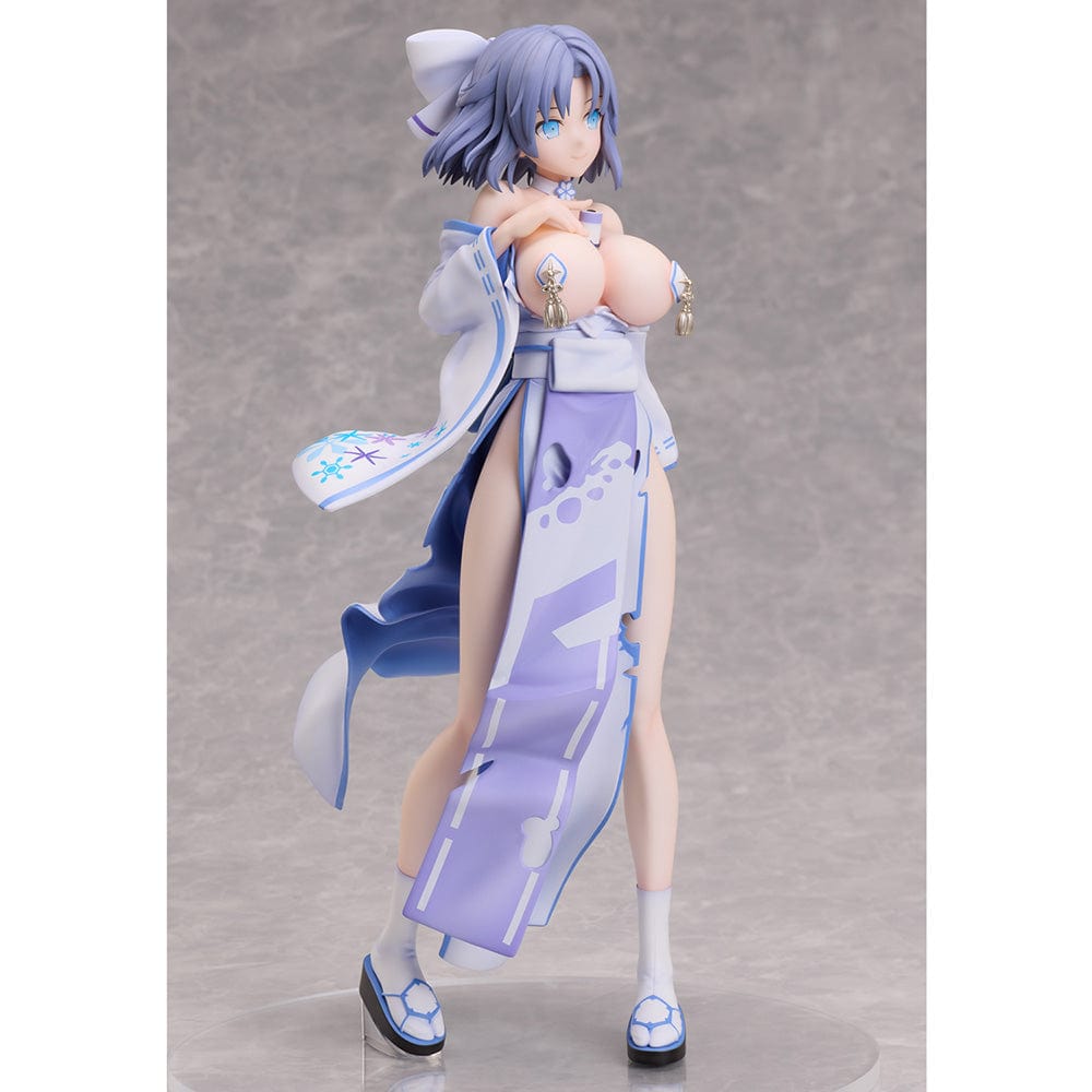 Azur Lane x Shinobi Master Senran Kagura: New Link Yumi 1/7 Scale Figure wearing a detailed kimono with blue and white accents, standing in a dynamic pose.