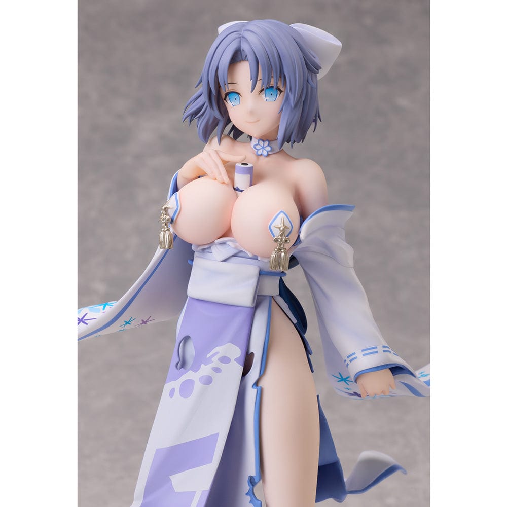 Azur Lane x Shinobi Master Senran Kagura: New Link Yumi 1/7 Scale Figure wearing a detailed kimono with blue and white accents, standing in a dynamic pose.