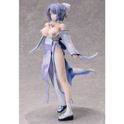 Azur Lane x Shinobi Master Senran Kagura: New Link Yumi 1/7 Scale Figure wearing a detailed kimono with blue and white accents, standing in a dynamic pose.