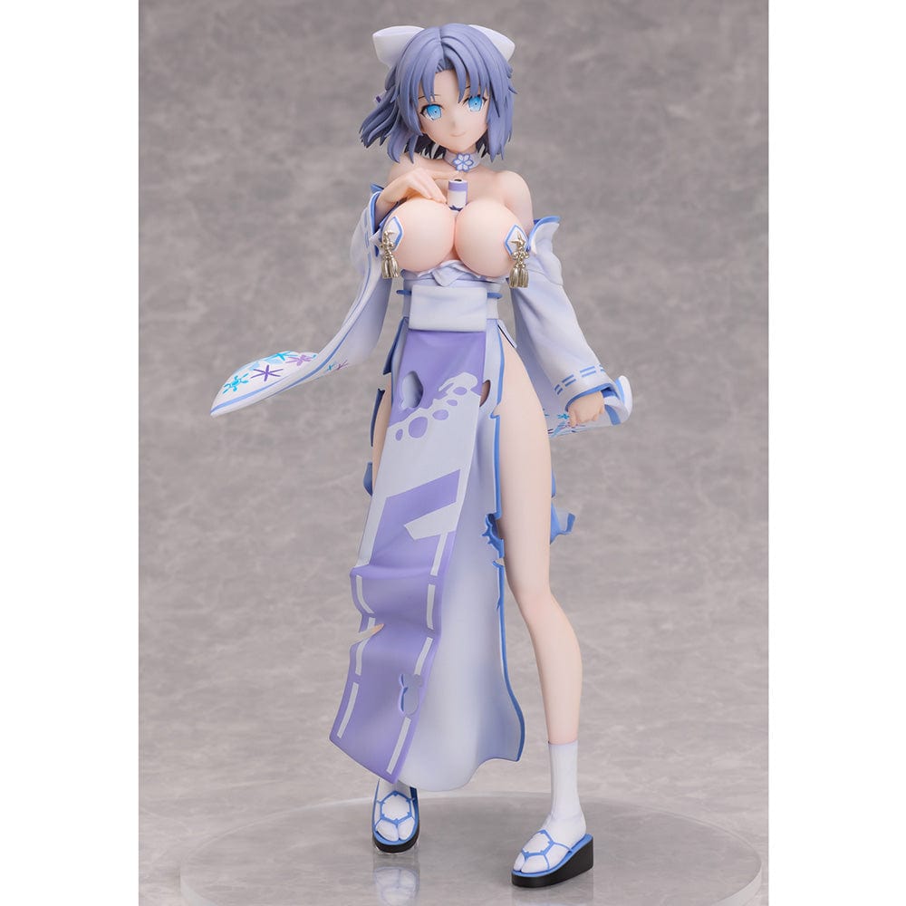 Azur Lane x Shinobi Master Senran Kagura: New Link Yumi 1/7 Scale Figure wearing a detailed kimono with blue and white accents, standing in a dynamic pose.