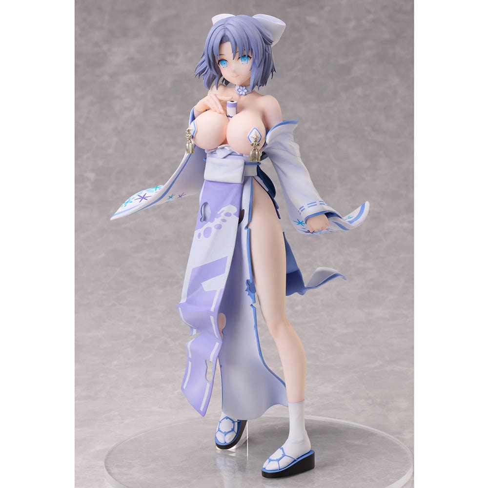 Azur Lane x Shinobi Master Senran Kagura: New Link Yumi 1/7 Scale Figure wearing a detailed kimono with blue and white accents, standing in a dynamic pose.