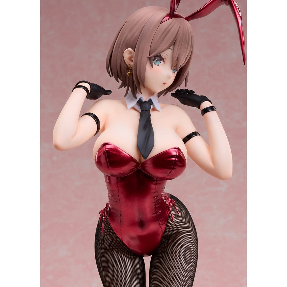 DSmile Illustration B-Style Iro Bunny Monica 1/4 Scale Figure, featuring Monica in a glossy red bunny suit with fishnet stockings and a black jacket draped over her shoulders.