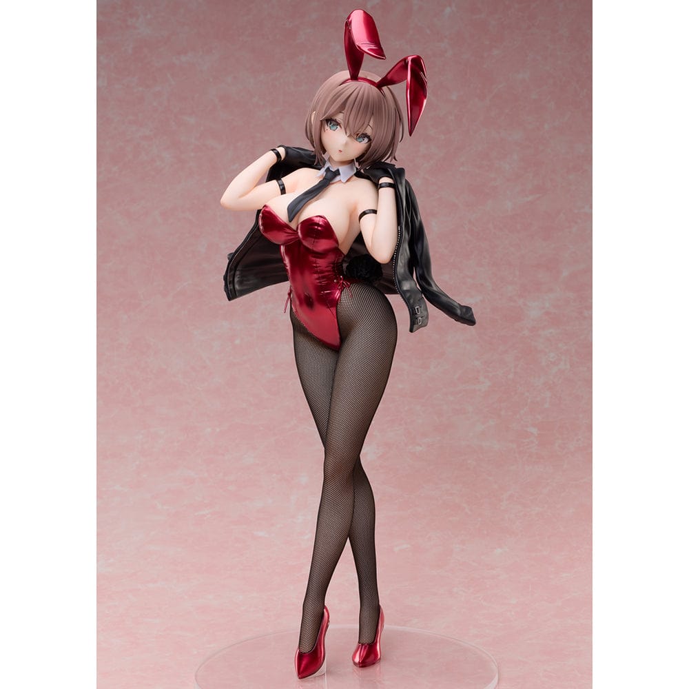 DSmile Illustration B-Style Iro Bunny Monica 1/4 Scale Figure, featuring Monica in a glossy red bunny suit with fishnet stockings and a black jacket draped over her shoulders.