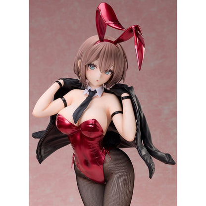 DSmile Illustration B-Style Iro Bunny Monica 1/4 Scale Figure, featuring Monica in a glossy red bunny suit with fishnet stockings and a black jacket draped over her shoulders.