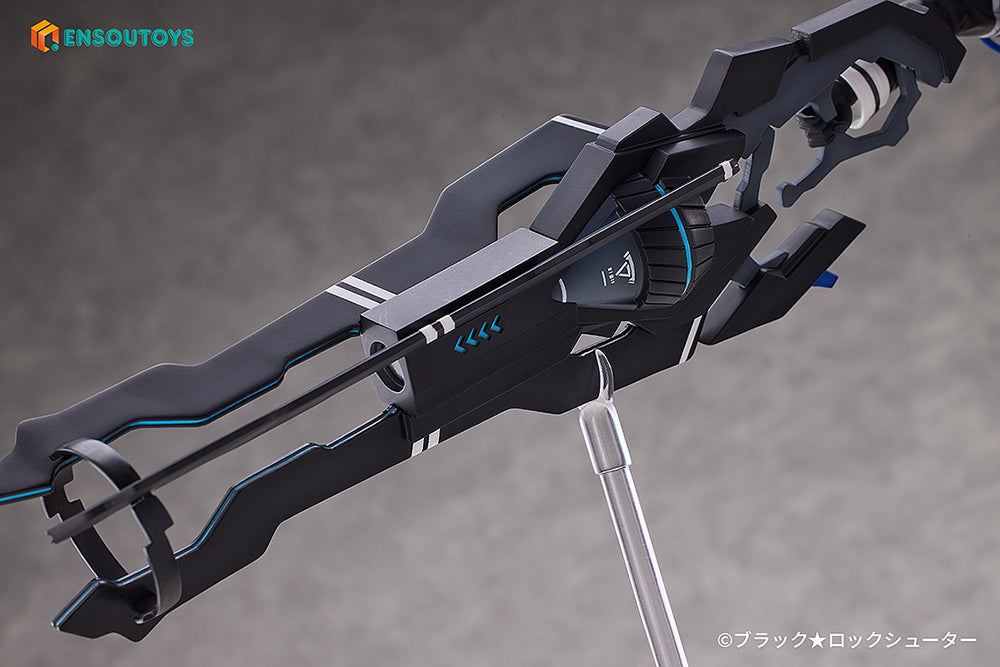Black Rock Shooter FRAGMENT Elishka 1/7 Scale Figure featuring Elishka in a dynamic pose with her signature weapon, poised on an industrial-themed base, showcasing intricate details and vibrant paintwork, perfect for fans and collectors of the Black Rock Shooter series.