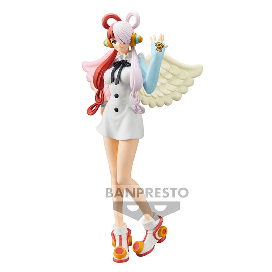  One Piece Film: Red DXF The Grandline Lady Vol.1 Uta Figure - A detailed figurine of Uta from One Piece Film: Red. Uta stands tall, wearing a vibrant outfit and striking a dynamic pose. She holds a confident expression, showcasing her adventurous spirit. The figure is part of The Grandline Lady Vol.1 collection and captures the essence of this iconic character in exquisite detail.
