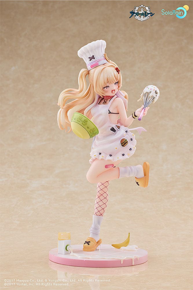 Azur Lane Bache (Anniversary Illustration Deluxe Ver.) 1/7 Scale Figure dressed as a pastry chef with whisk and bowl, featuring a detailed baking-themed base and matching plushie.