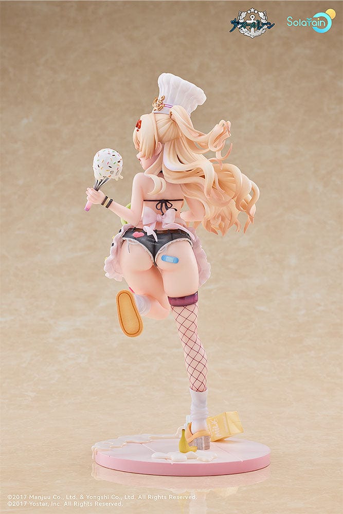 Azur Lane Bache (Anniversary Illustration Deluxe Ver.) 1/7 Scale Figure dressed as a pastry chef with whisk and bowl, featuring a detailed baking-themed base and matching plushie.