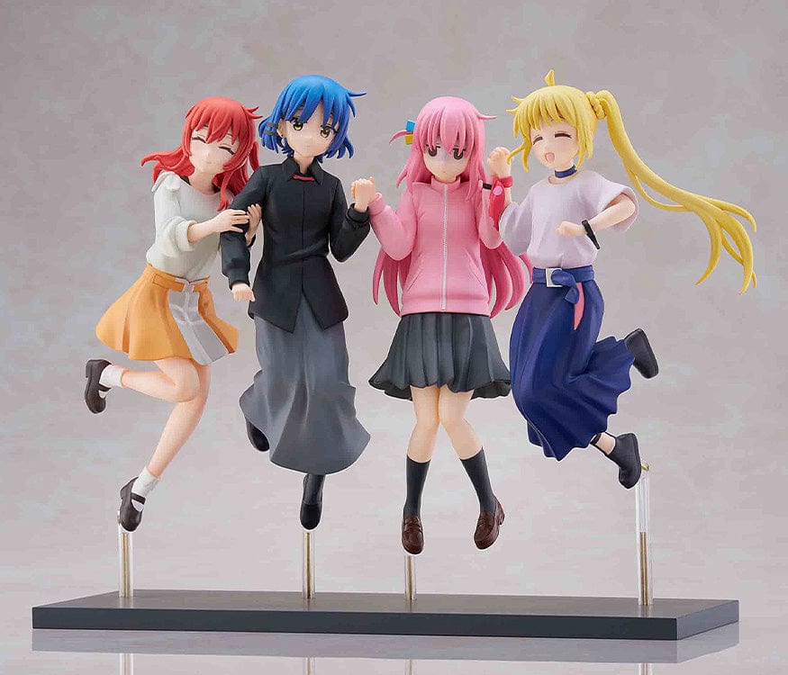 Bocchi the Rock! Jumping Girls Figure set with four characters in joyful jumping poses, displaying dynamic expressions and detailed outfits