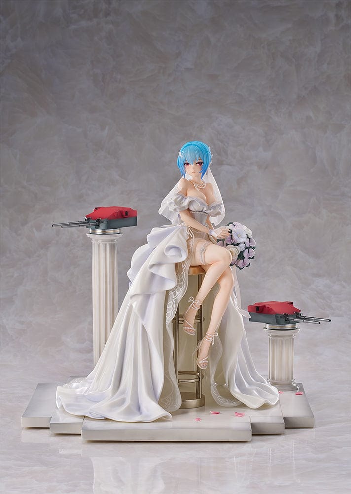 Warship Girls R Prinz Eugen (My Heart Ver.) 1/7 Scale Figure featuring a wedding gown, seated pose, and detailed pillars with naval artillery elements.