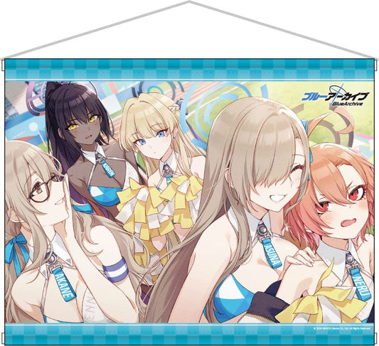 Blue Archive 3.5th Anniversary POP UP STORE C&C B2 Tapestry featuring vibrant anime characters in summer-themed swimwear.