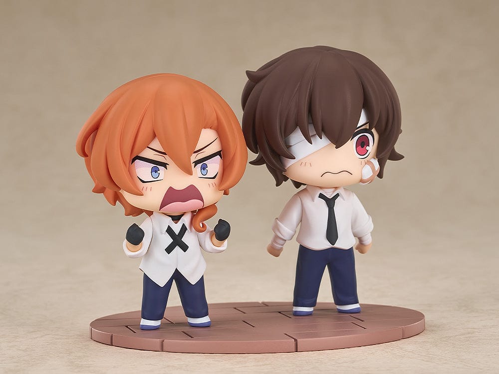 Bungo Stray Dogs Wan! Osamu Dazai & Chuya Nakahara (Fourteen-Year-Old Ver.) Chibi Figure set, showcasing the expressive and dynamic poses of the characters in their youthful forms.