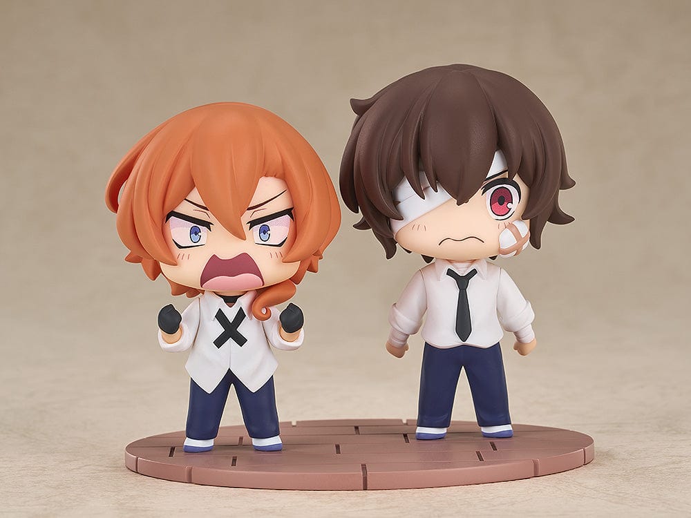 Bungo Stray Dogs Wan! Osamu Dazai & Chuya Nakahara (Fourteen-Year-Old Ver.) Chibi Figure set, showcasing the expressive and dynamic poses of the characters in their youthful forms.